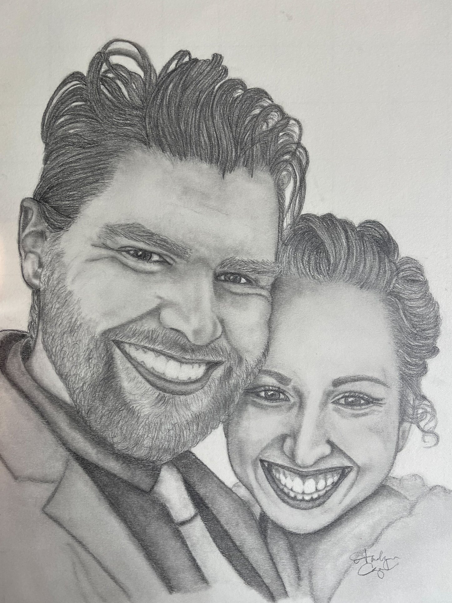 custom hand drawn pencil portrait | two people