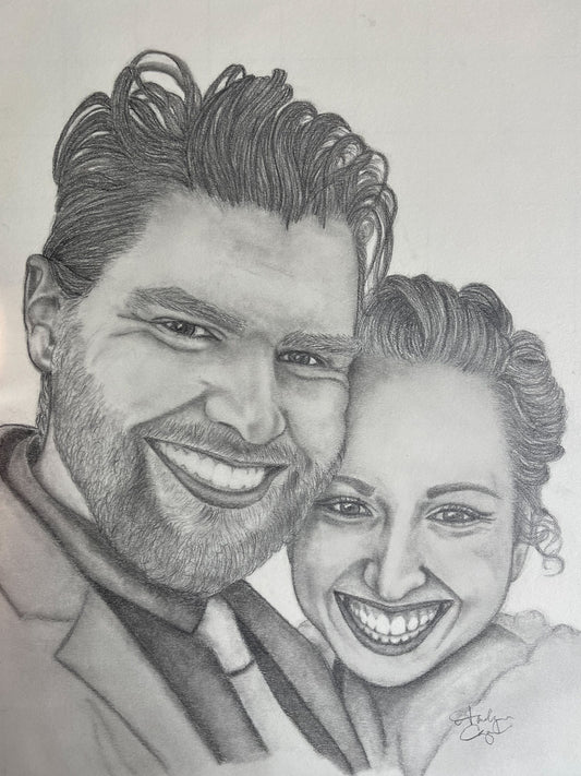 custom hand drawn pencil portrait | two people
