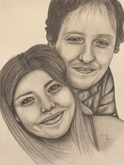 custom hand drawn pencil portrait | two people